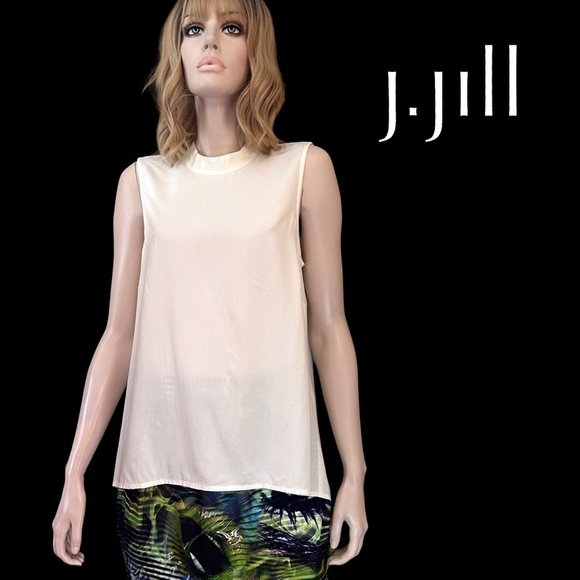 J. Jill Blouse Top Tank Shirt Mock Neck 100% Rayon Ivory Keyhole back Hi Low - Picture 1 of 14